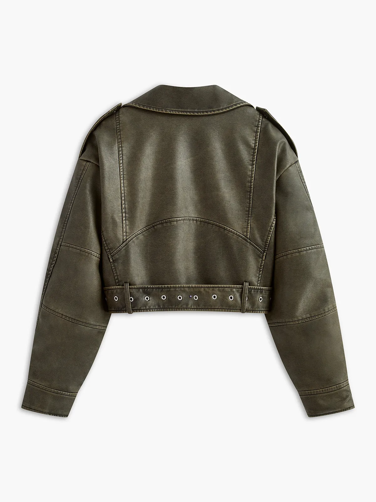 Asymmetrical Zipper Faux Leather Crop Jacket sold by COMMENSE product image thumbnail 2