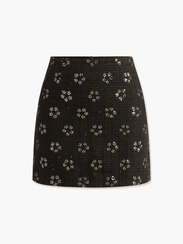 Sequins Floral Tweed Skirt sold by COMMENSE