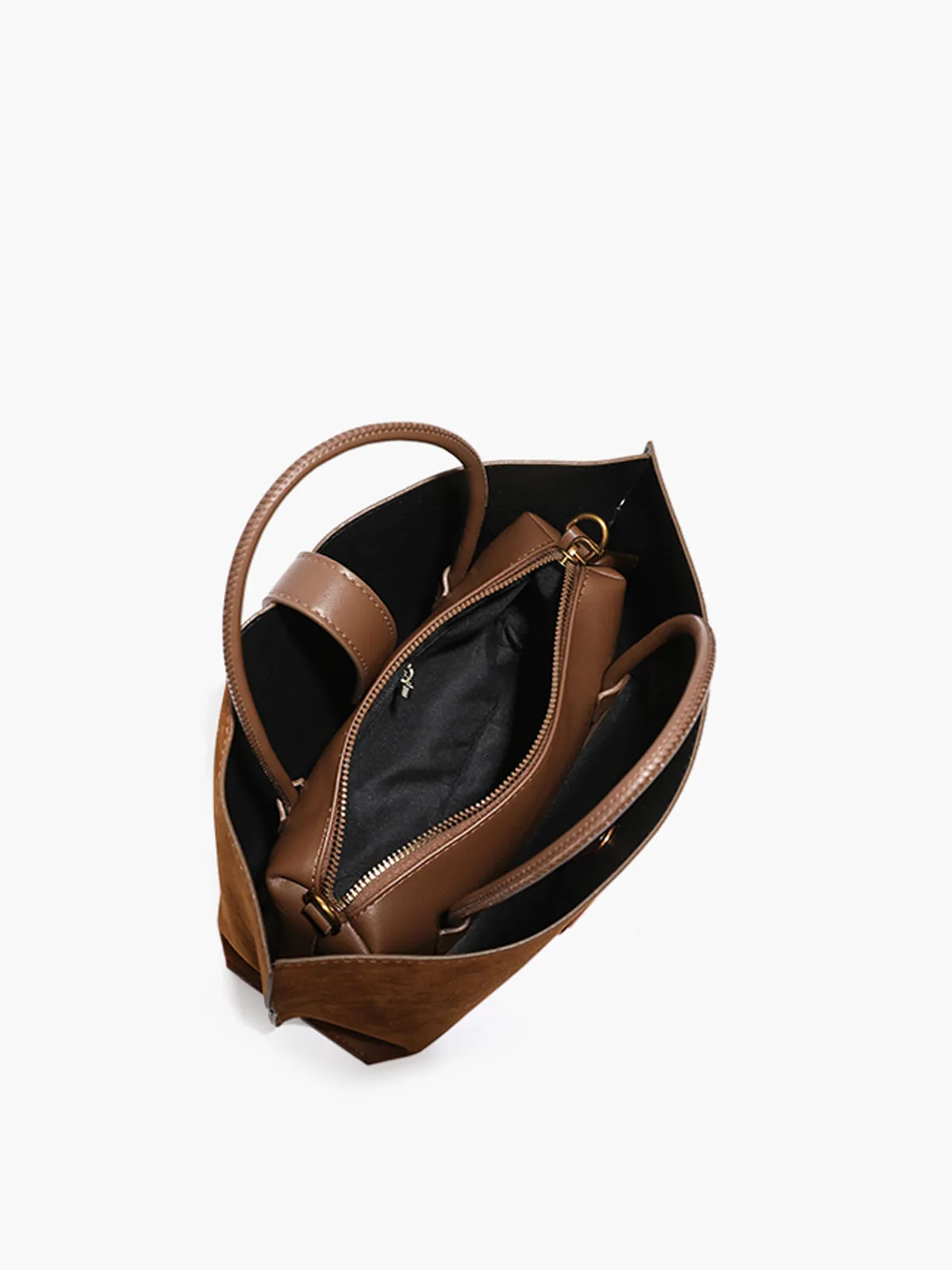 Top Handle Suede Compartment Bag sold by COMMENSE product image thumbnail 4