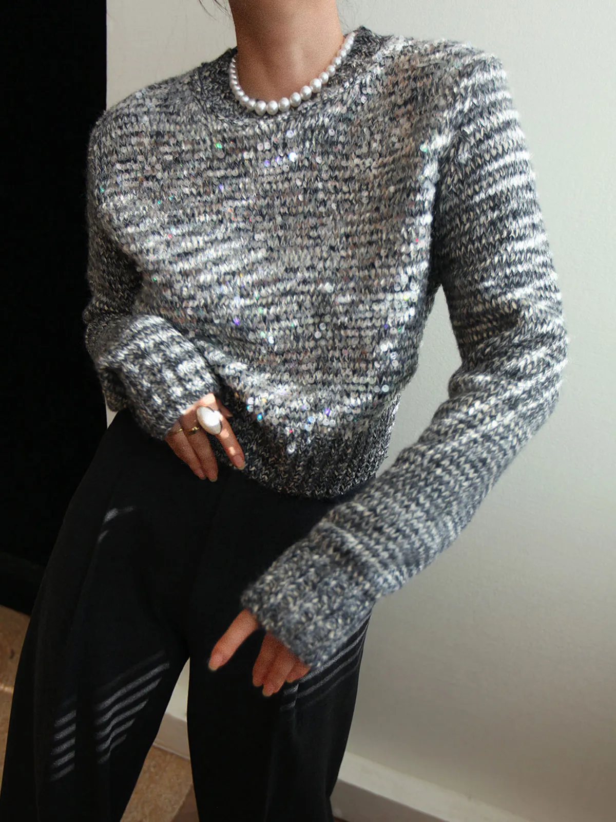 Round Neck Sequins Sweater sold by COMMENSE product image thumbnail 4