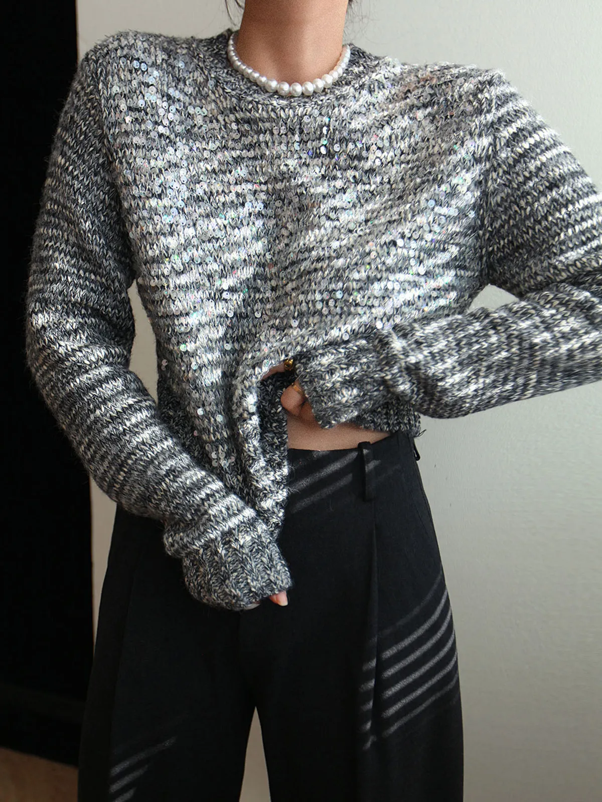 Round Neck Sequins Sweater sold by COMMENSE product image thumbnail 2