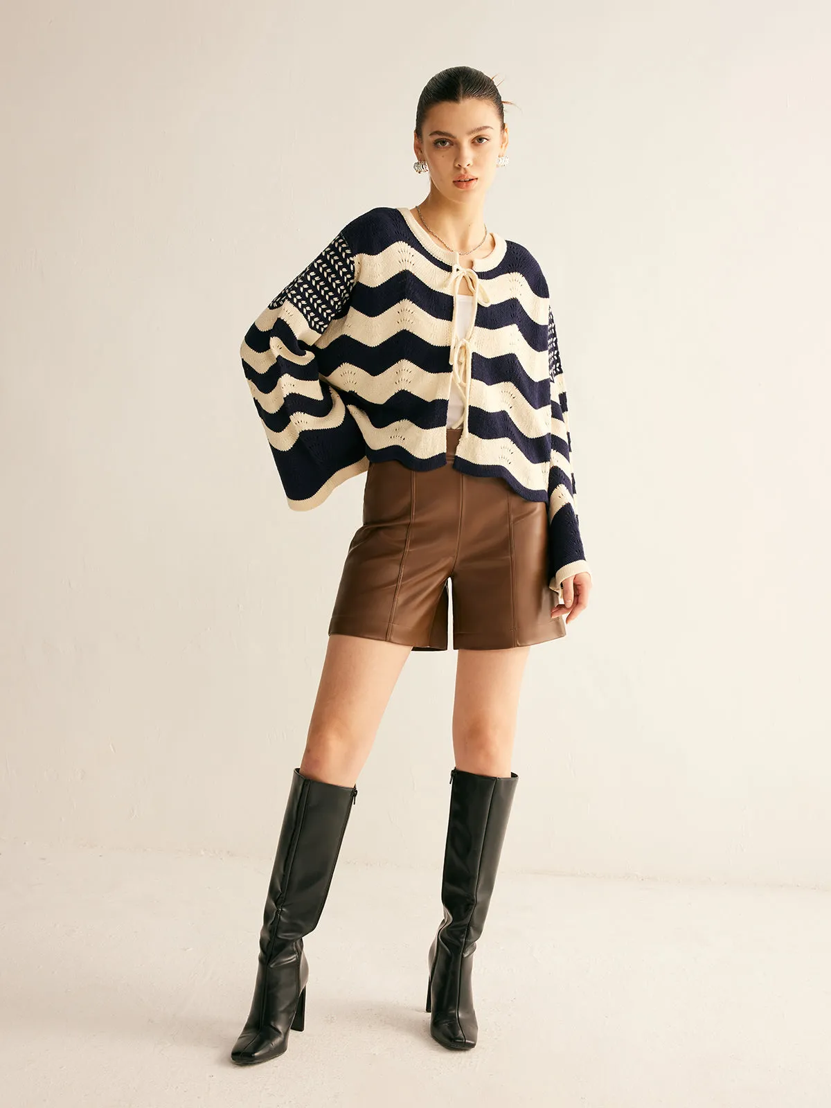 Two-Tone Chevron Lace Up Knit Outerwear sold by COMMENSE product image thumbnail 4