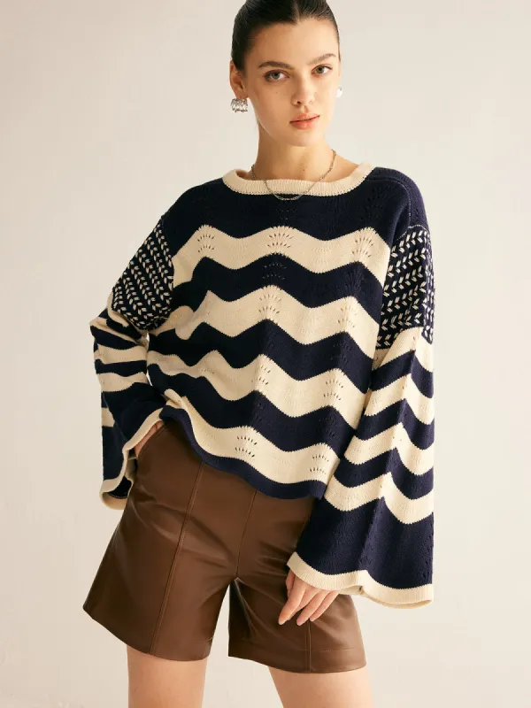 Two-Tone Chevron Lace Up Knit Outerwear sold by COMMENSE