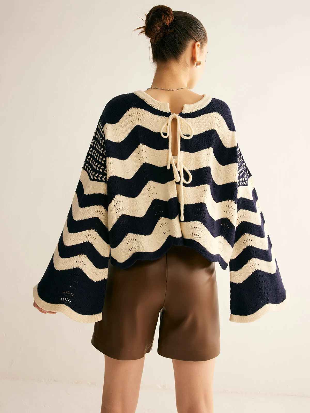Two-Tone Chevron Lace Up Knit Outerwear sold by COMMENSE product image thumbnail 5