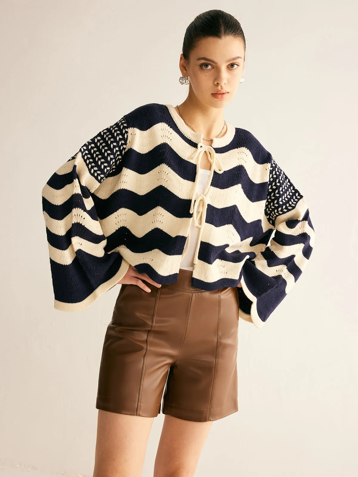 Two-Tone Chevron Lace Up Knit Outerwear sold by COMMENSE product image thumbnail 2