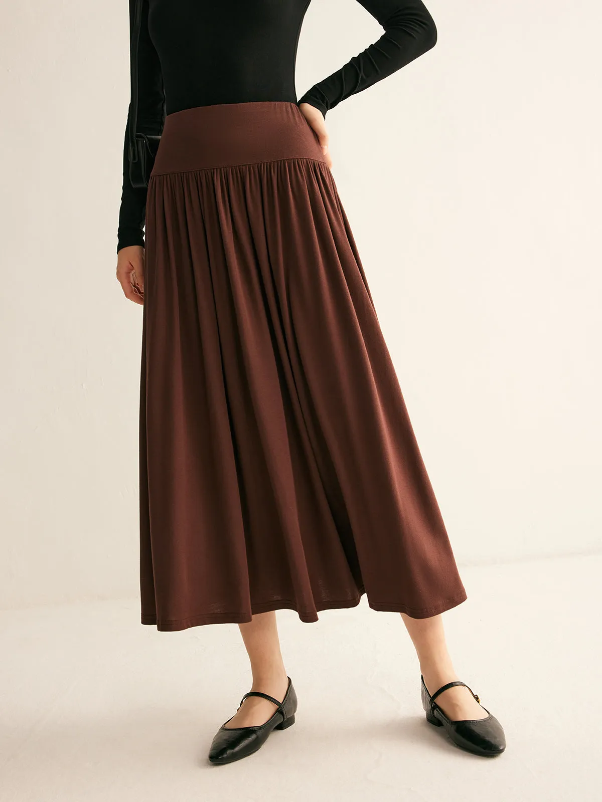 Pleated Jersey Midi Skirt sold by COMMENSE product image thumbnail 3