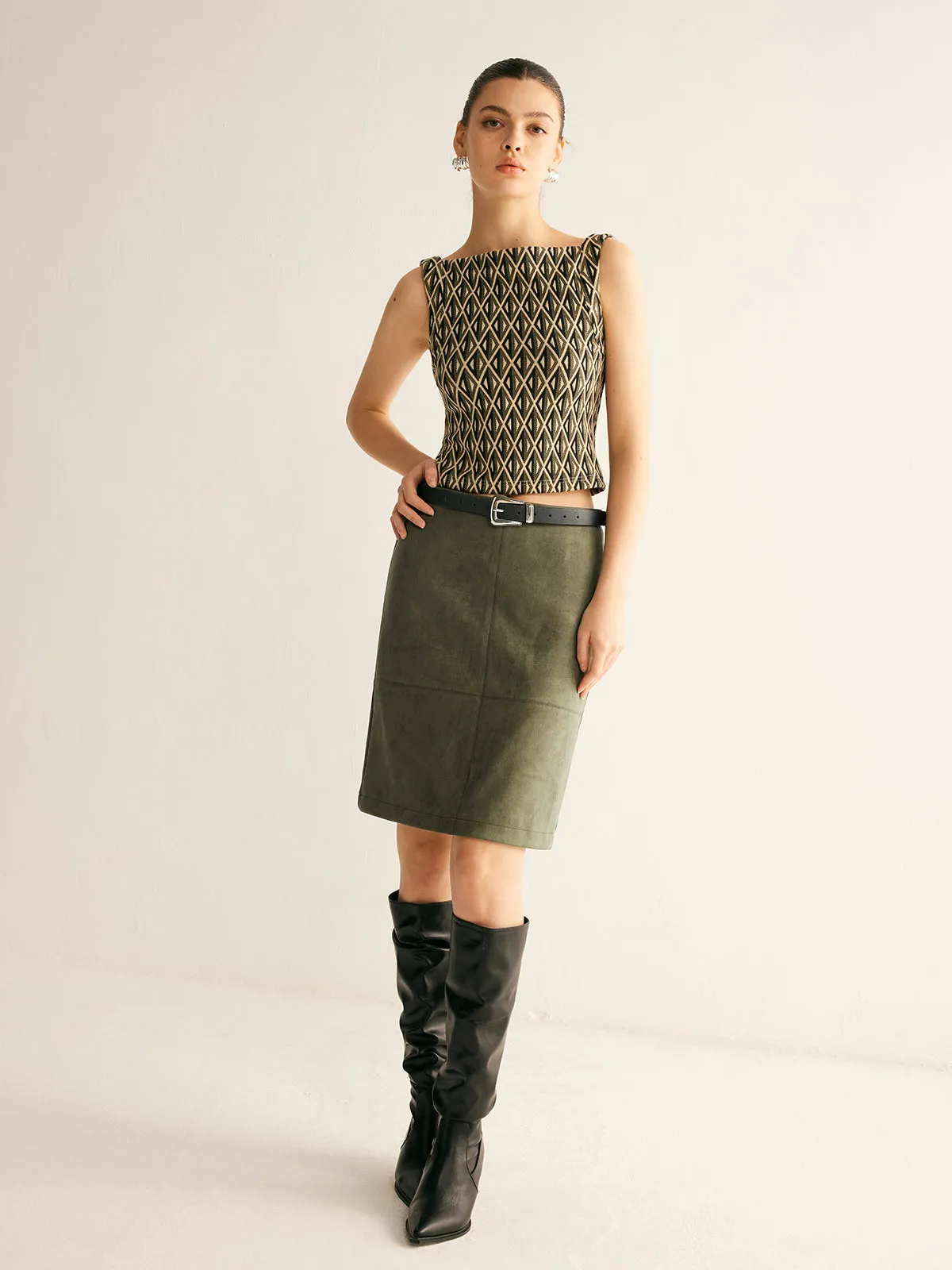 Suede Effect A-Line Skirt Without Belt sold by COMMENSE product image thumbnail 2
