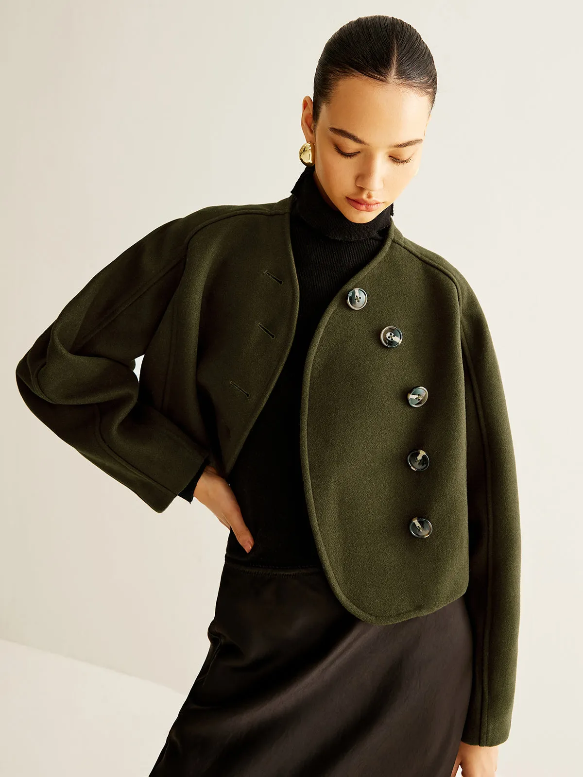 Asymmetrical Button Crop Tweed Coat sold by COMMENSE product image thumbnail 3