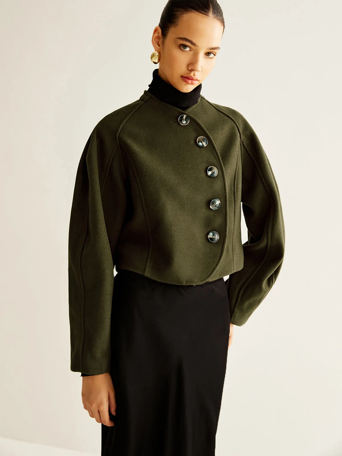 Asymmetrical Button Crop Tweed Coat sold by COMMENSE