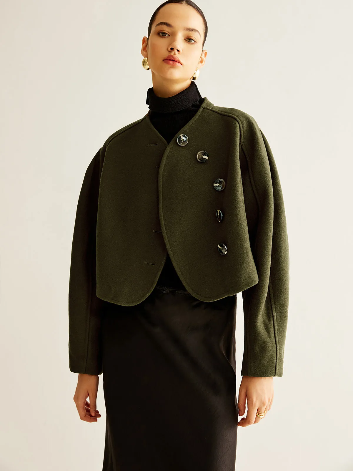 Asymmetrical Button Crop Tweed Coat sold by COMMENSE product image thumbnail 5