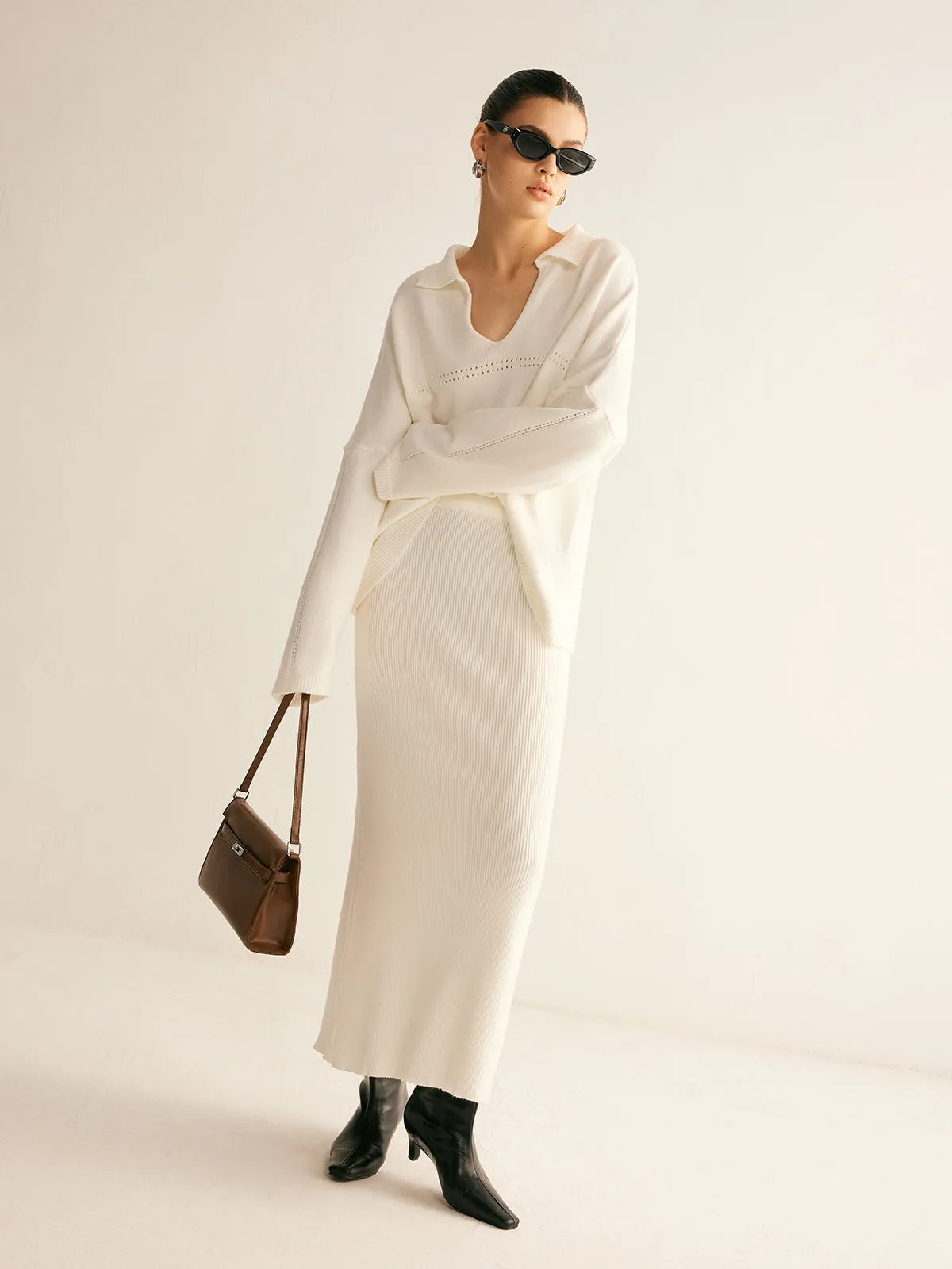 Minimalist Knit Midi Skirt Set sold by COMMENSE