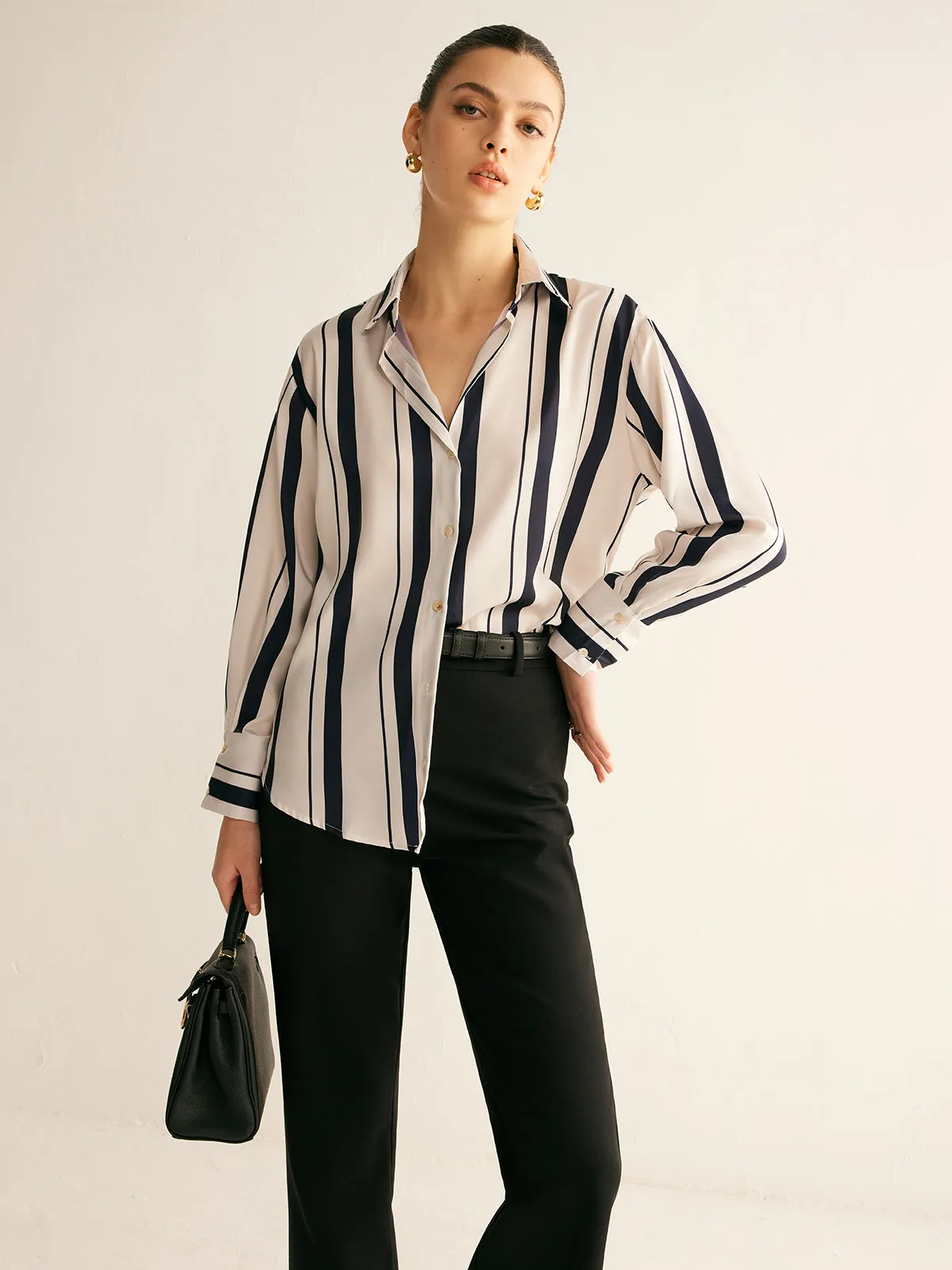 Pinstripe Lapel Thin Shirt sold by COMMENSE product image thumbnail 2