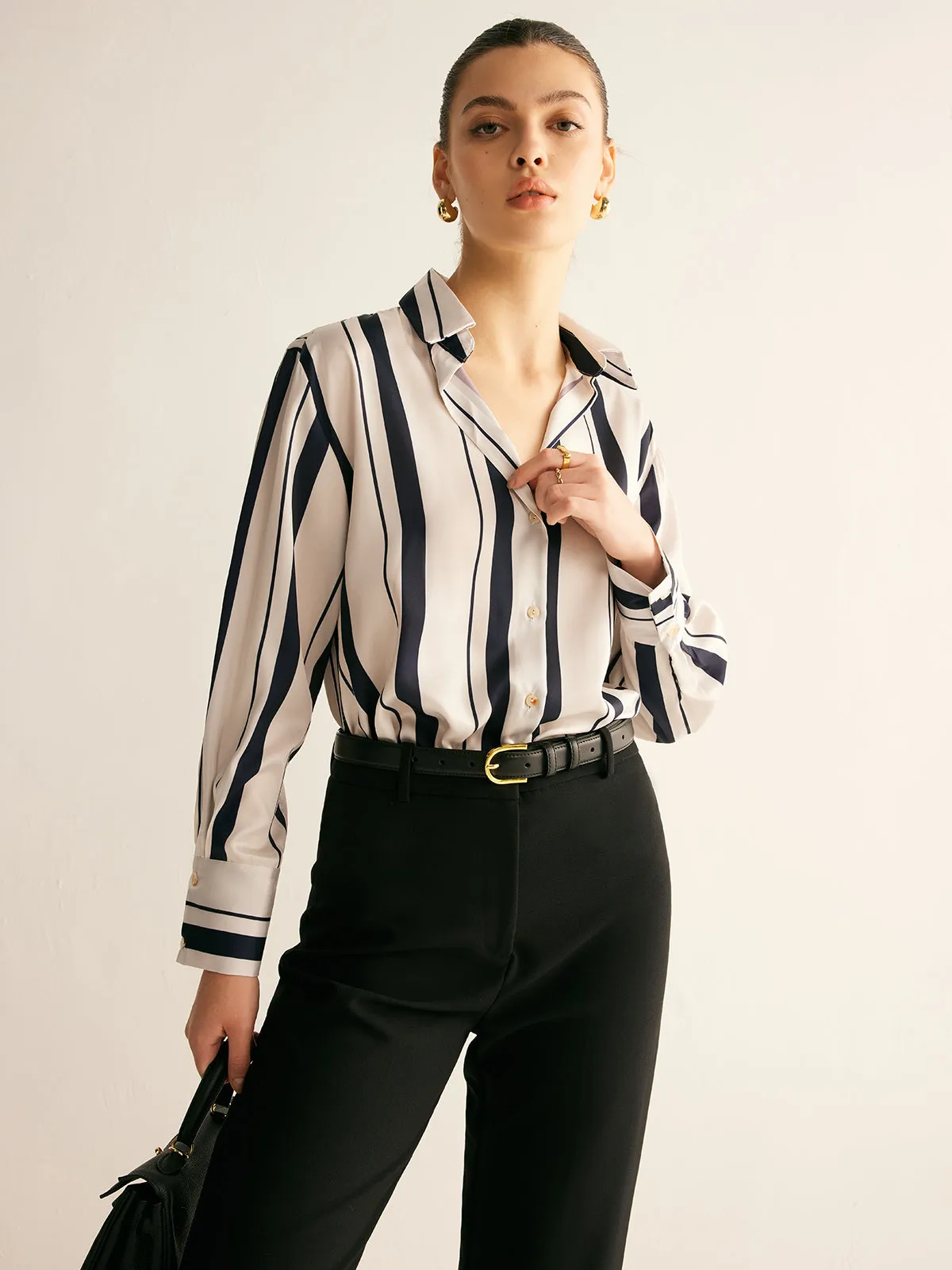 Pinstripe Lapel Thin Shirt sold by COMMENSE product image thumbnail 3