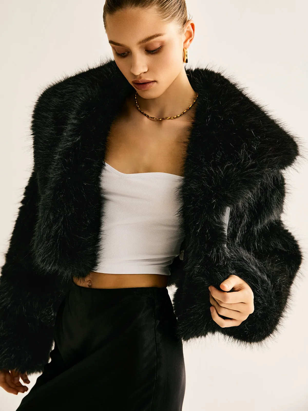 Crop Faux Fur Warm Coat sold by COMMENSE