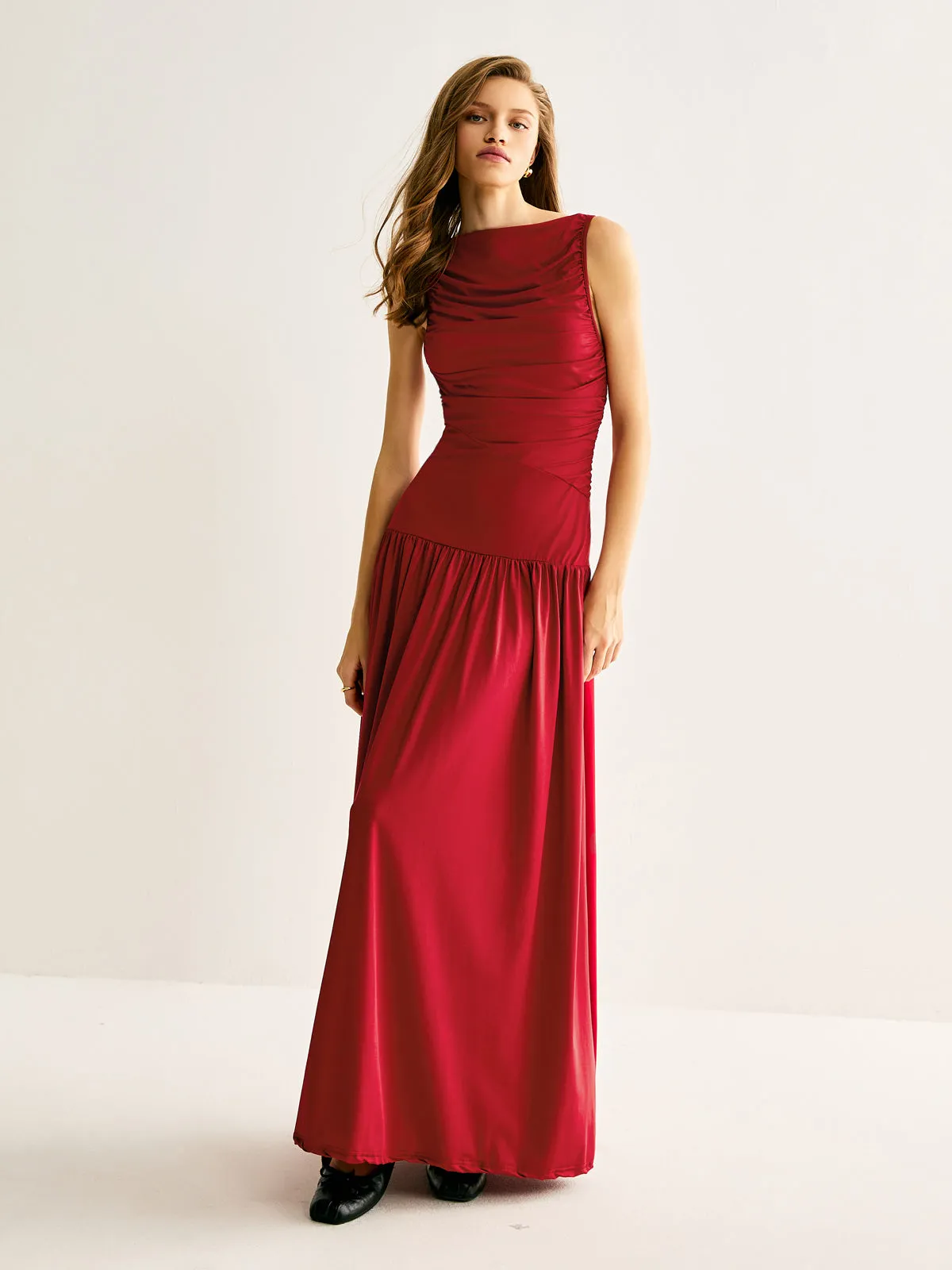 Sleeve Pleated Maxi Slim Dress sold by COMMENSE product image thumbnail 2
