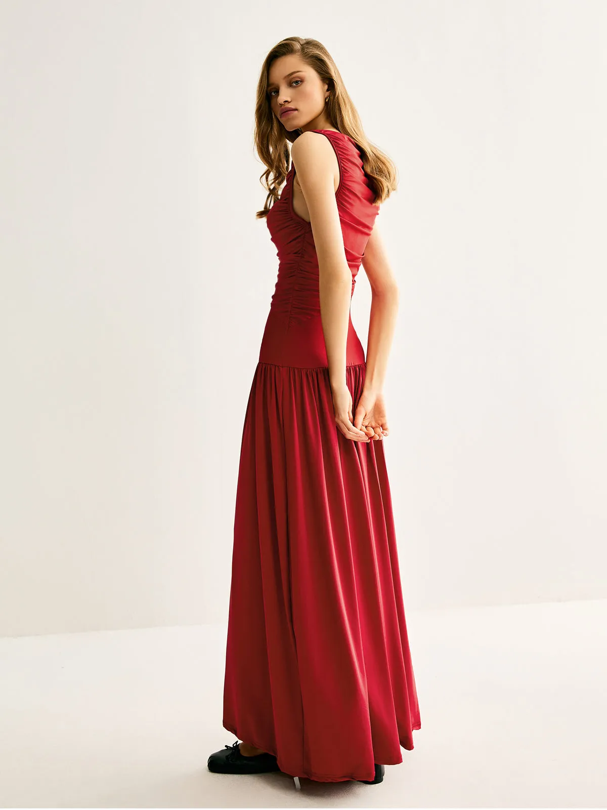 Sleeve Pleated Maxi Slim Dress sold by COMMENSE product image thumbnail 3