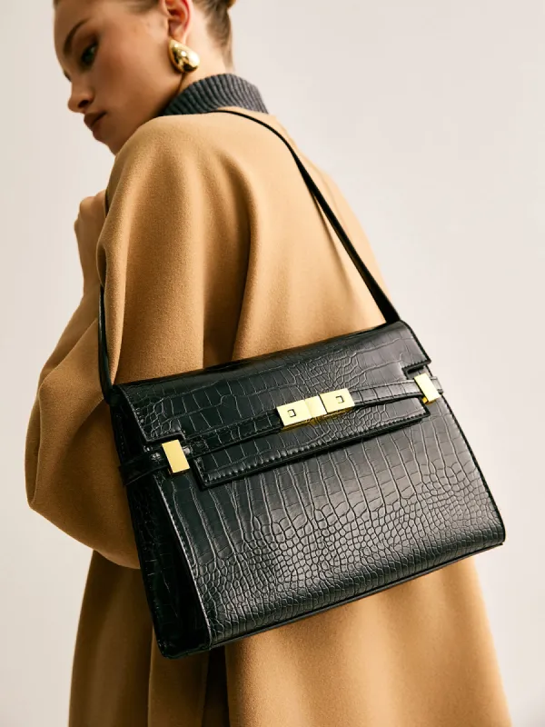 Crocodile Embossed Shoulder Tofu Bag made by COMMENSE