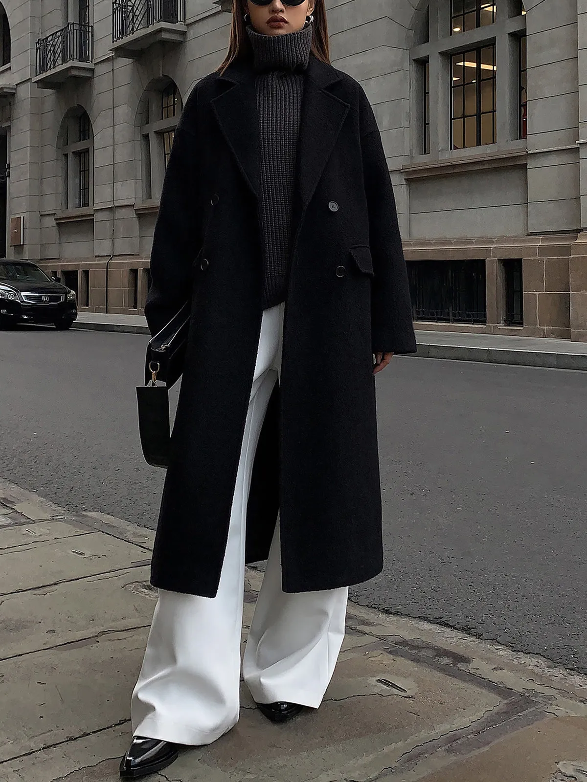 Wool-Blend Tweed Long Coat sold by COMMENSE