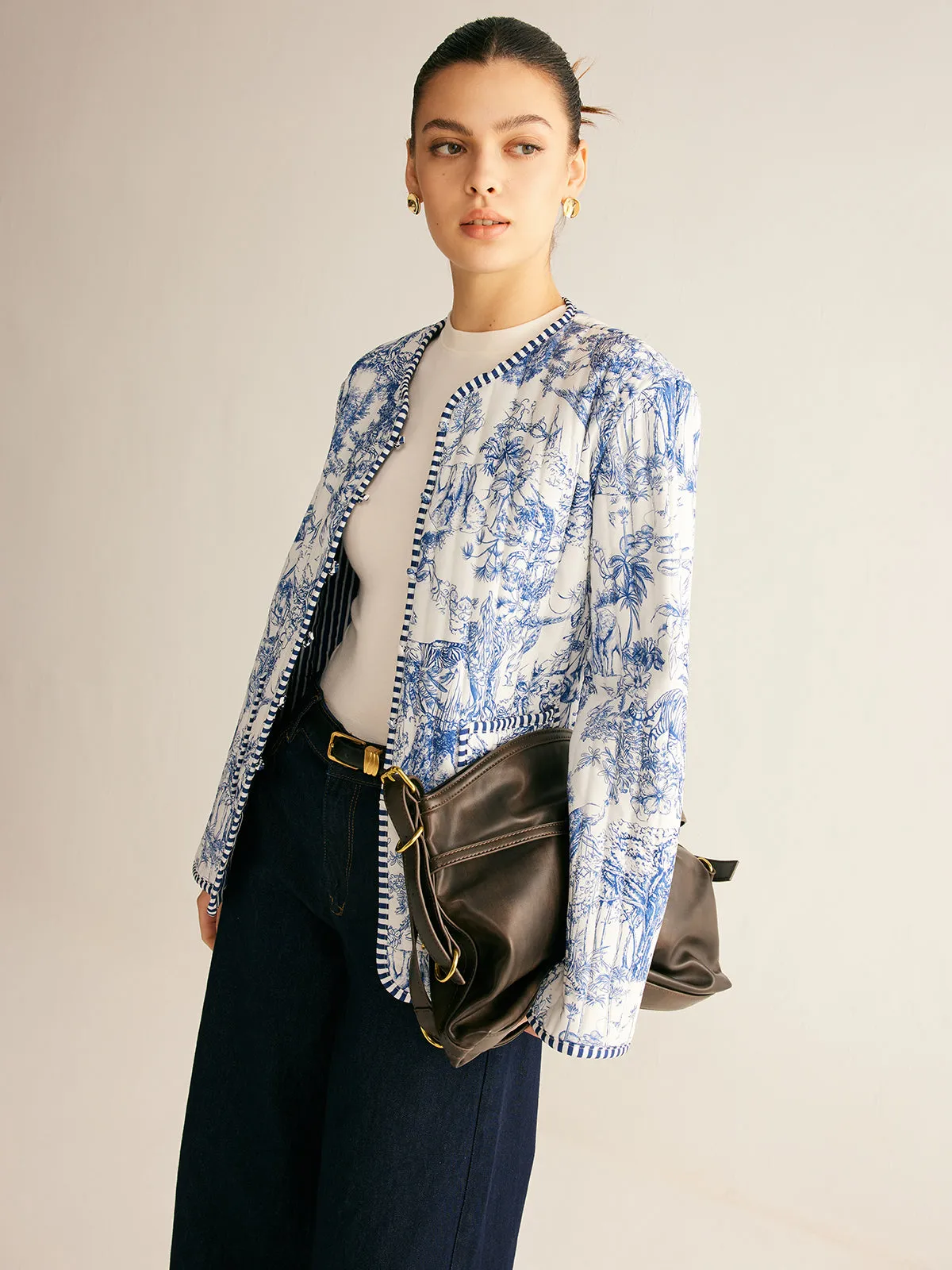 Boheme Printed Contrast Trim Winter Coat sold by COMMENSE product image thumbnail 4