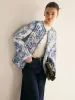 Boheme Printed Contrast Trim Winter Coat sold by COMMENSE