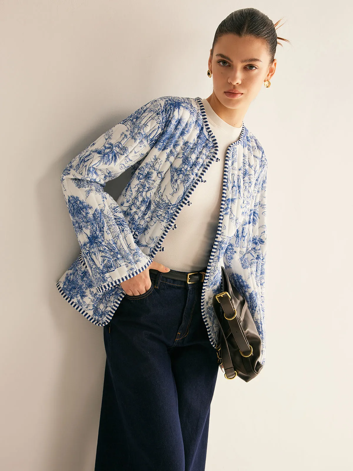 Boheme Printed Contrast Trim Winter Coat sold by COMMENSE