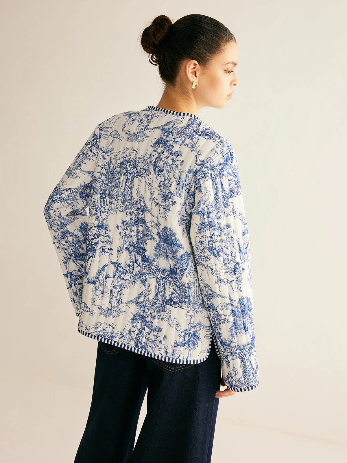 Boheme Printed Contrast Trim Winter Coat sold by COMMENSE product image thumbnail 5