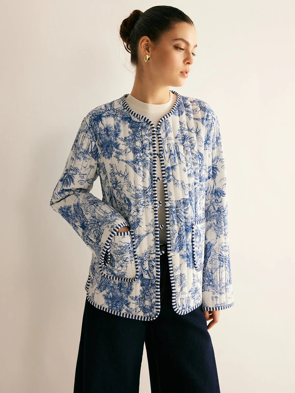 Boheme Printed Contrast Trim Winter Coat sold by COMMENSE product image thumbnail 2