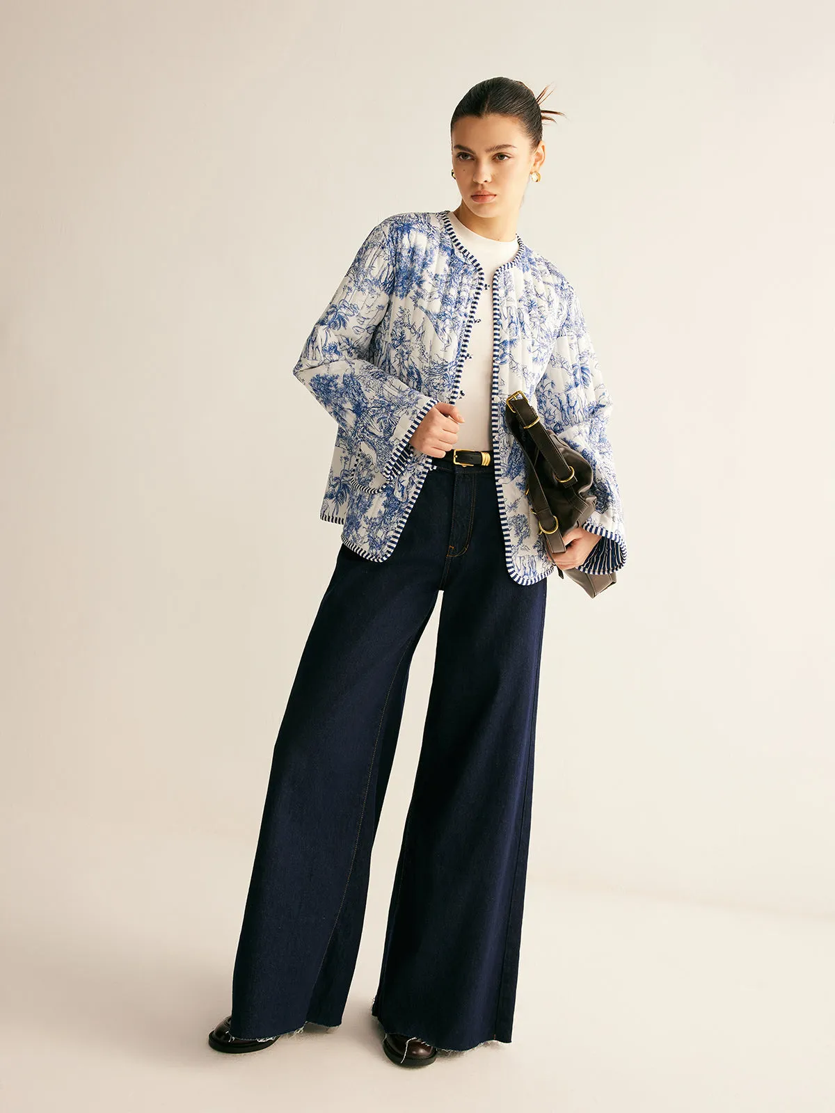 Boheme Printed Contrast Trim Winter Coat sold by COMMENSE product image thumbnail 3