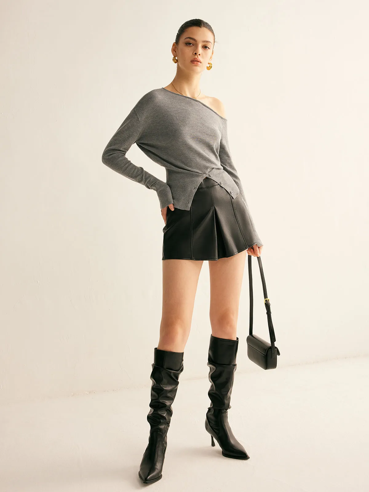 Wool-Blend Asymmetrical Slit Top sold by COMMENSE product image thumbnail 4