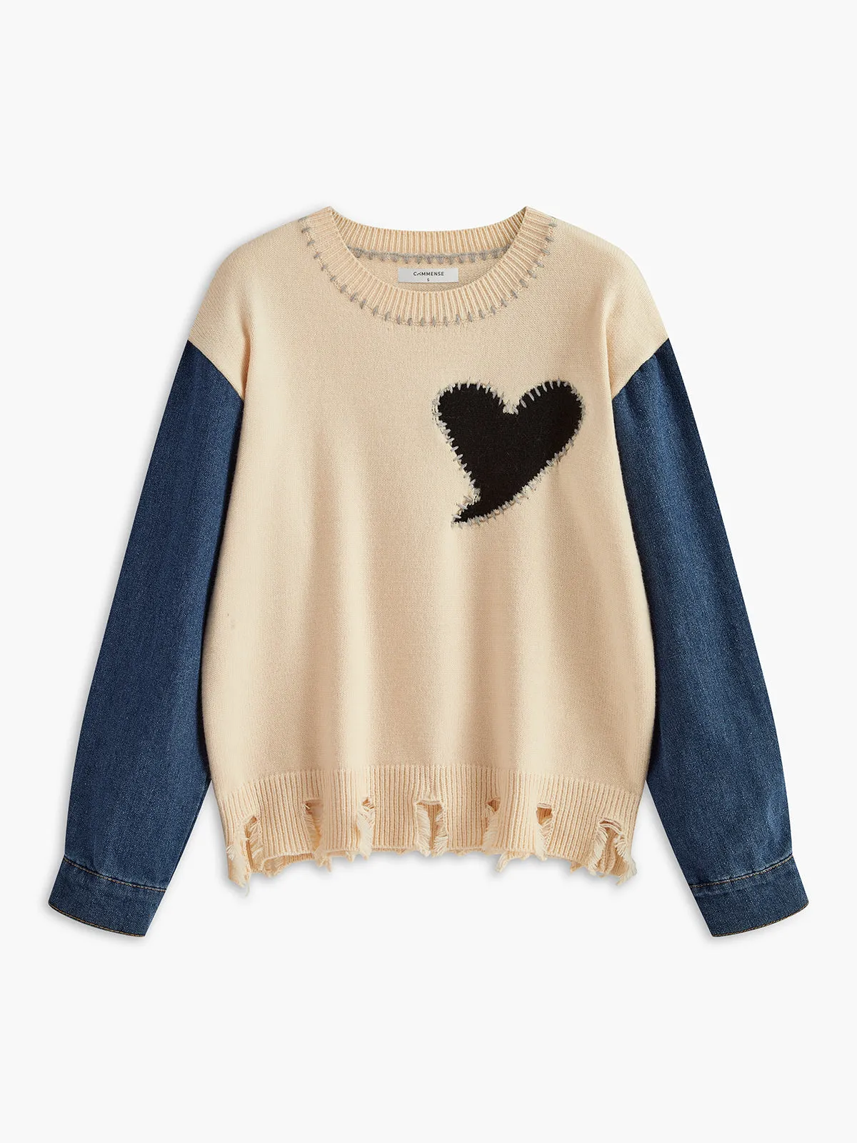Heart Embroidery Panel Sweater sold by COMMENSE