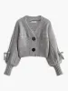Cable-Knit V-Neck Button Cardigan sold by COMMENSE