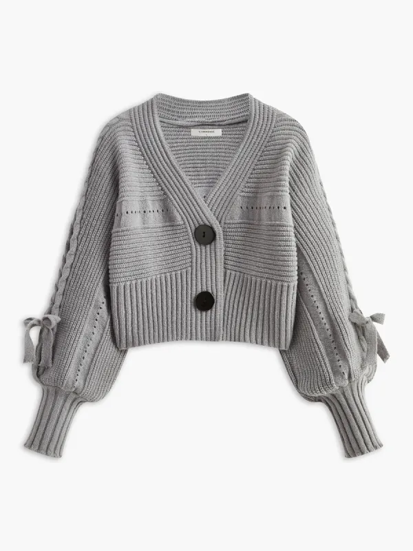Cable-Knit V-Neck Button Cardigan sold by COMMENSE
