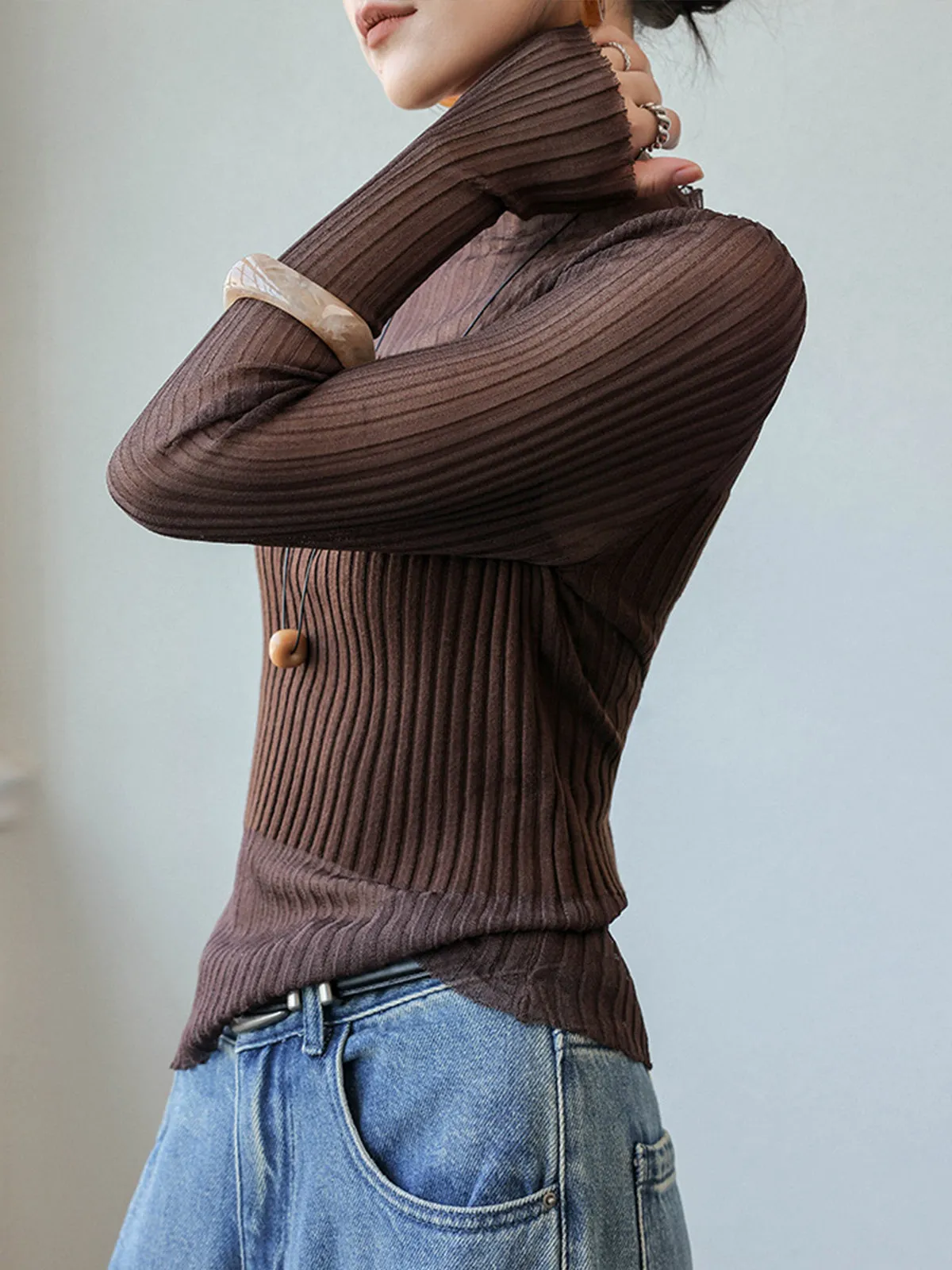 Sheer Panel Slim Sweater sold by COMMENSE product image thumbnail 4