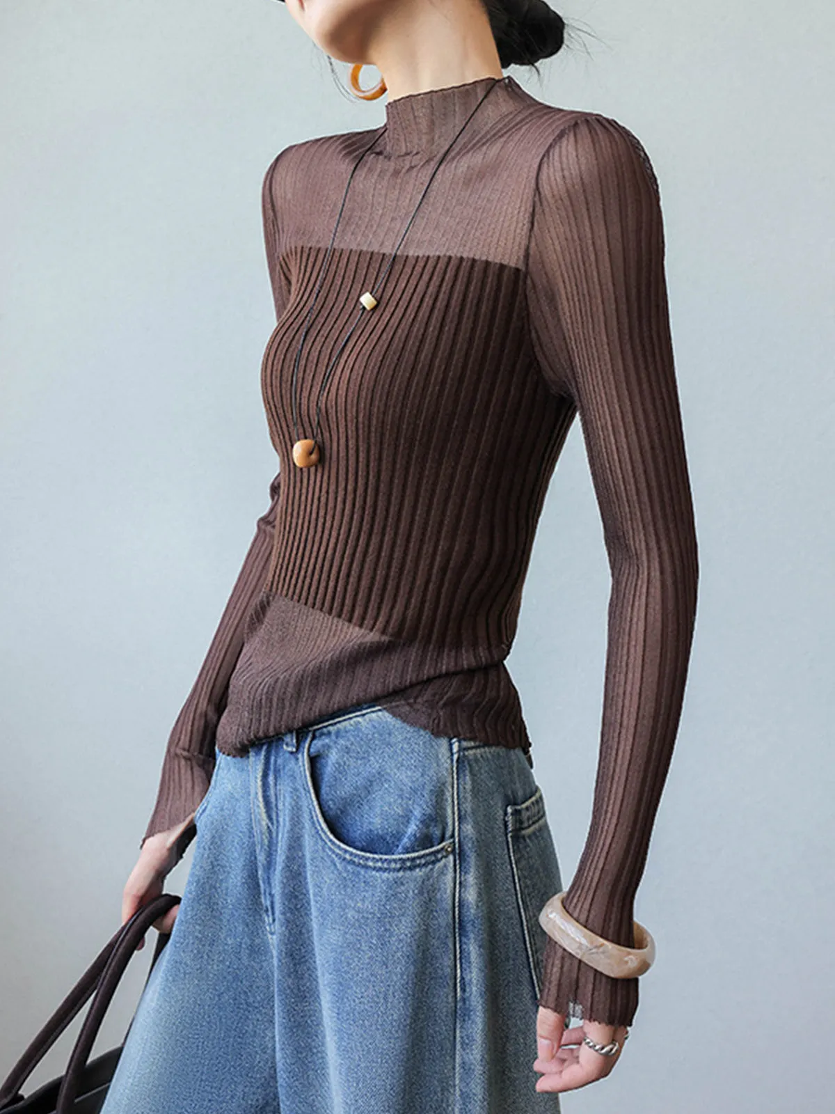 Sheer Panel Slim Sweater sold by COMMENSE