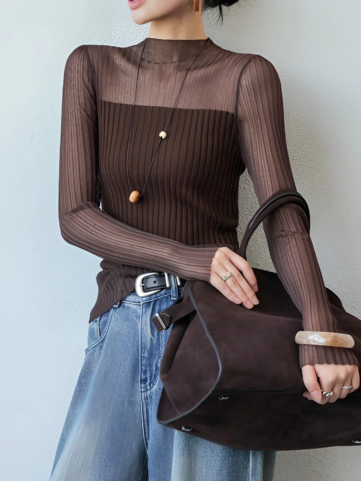 Sheer Panel Slim Sweater sold by COMMENSE product image thumbnail 3