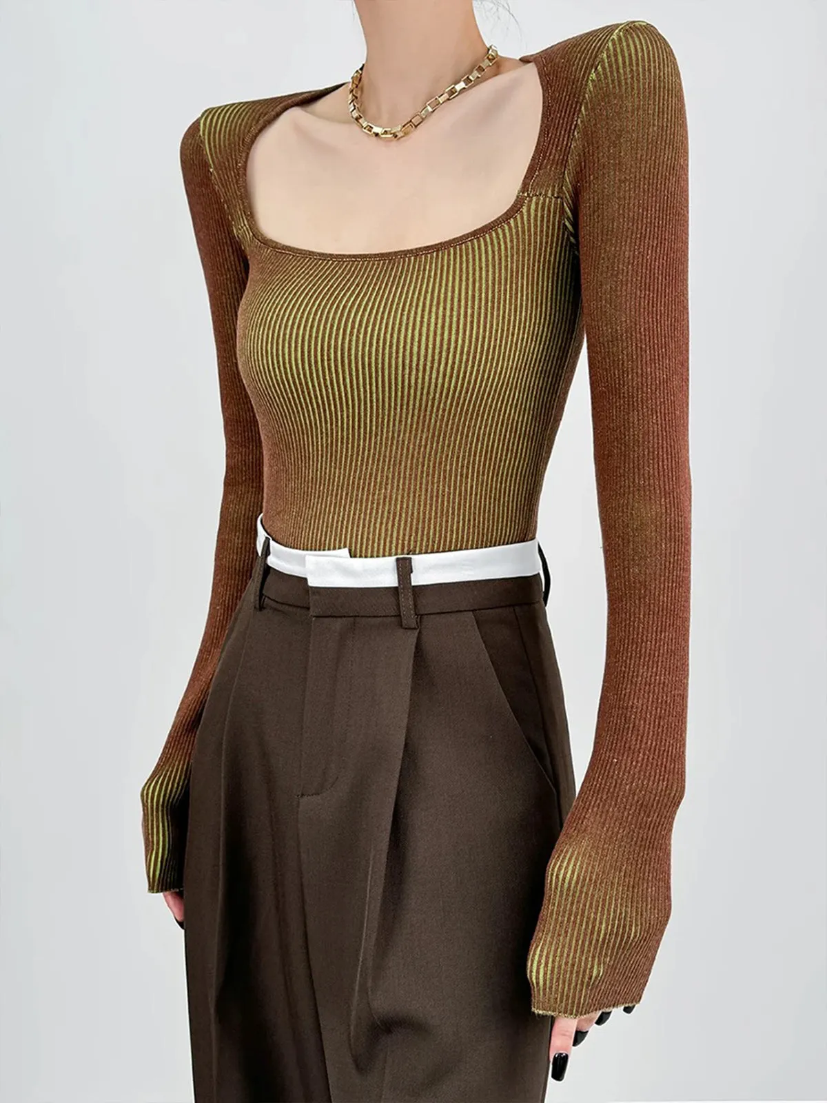Square Neck Ombre Knit Top sold by COMMENSE product image thumbnail 2