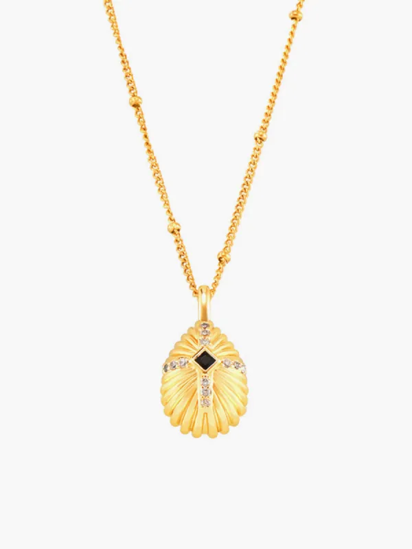 Shell Cross Set Diamond Pendant Necklace sold by COMMENSE
