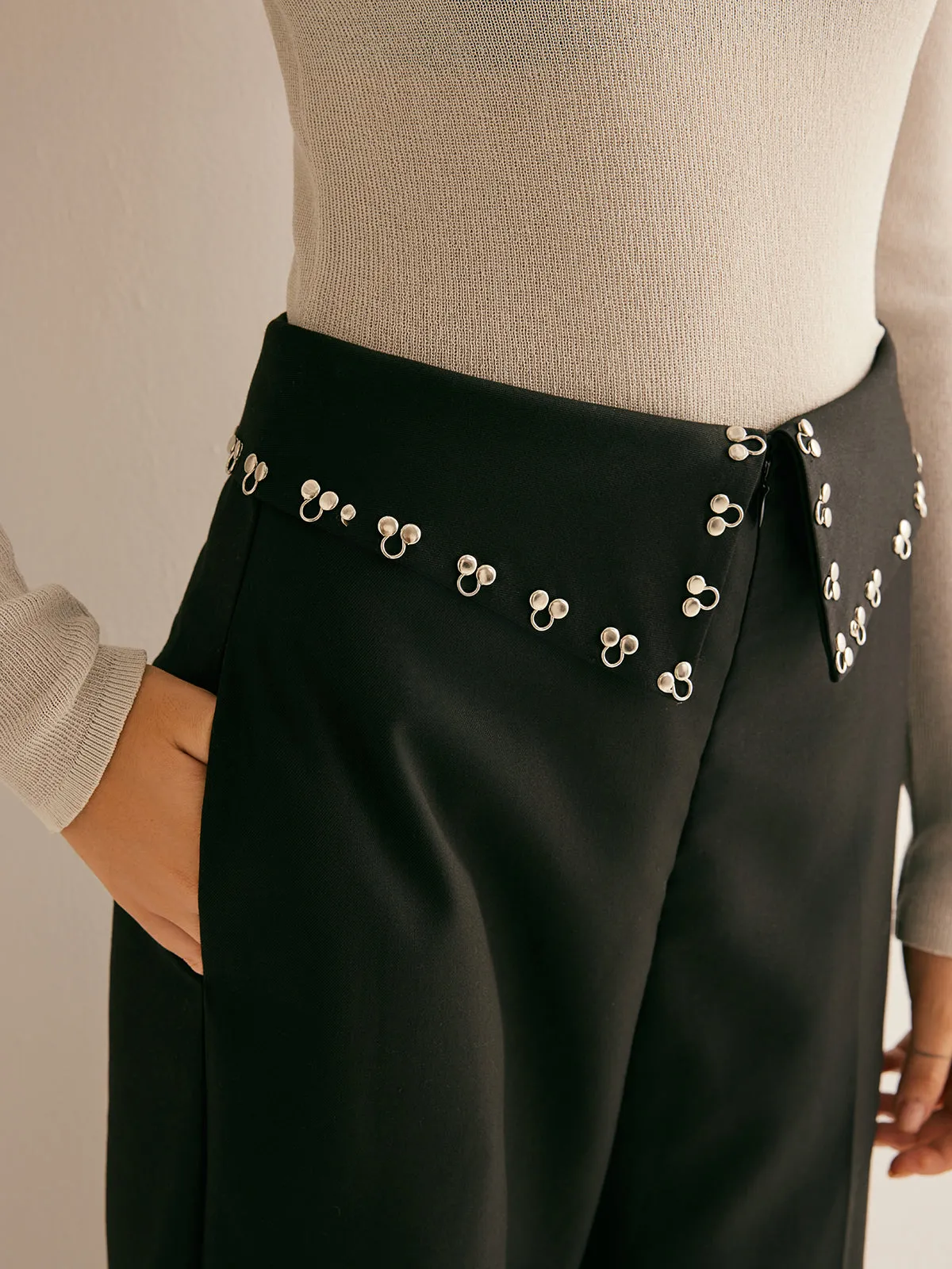 Metal-Decor Zipper Straight Pants sold by COMMENSE product image thumbnail 2