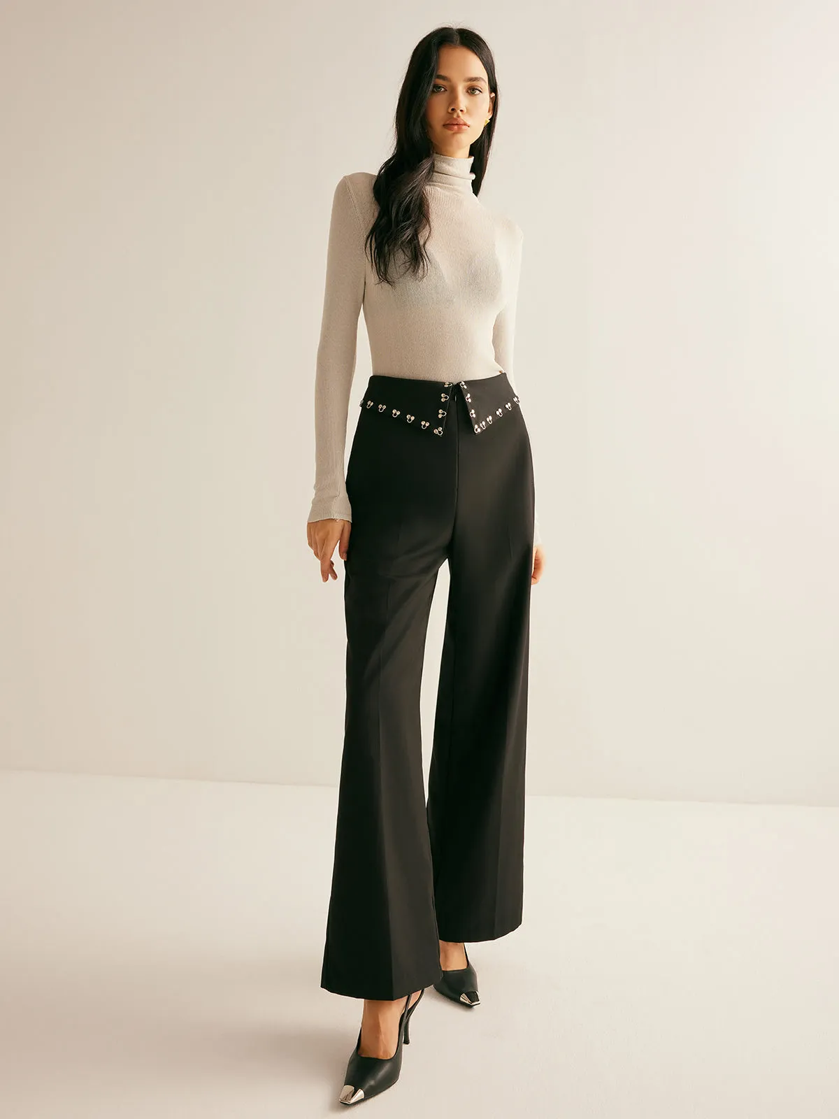 Metal-Decor Zipper Straight Pants sold by COMMENSE product image thumbnail 3