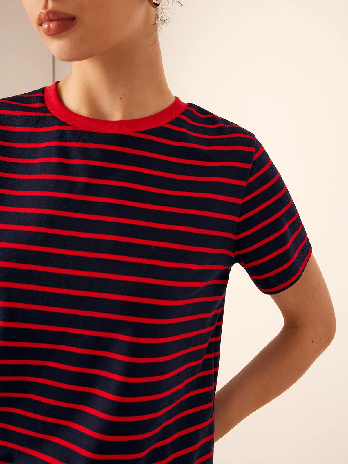 Crew Neck Striped Jersey T-Shirt sold by COMMENSE product image thumbnail 4