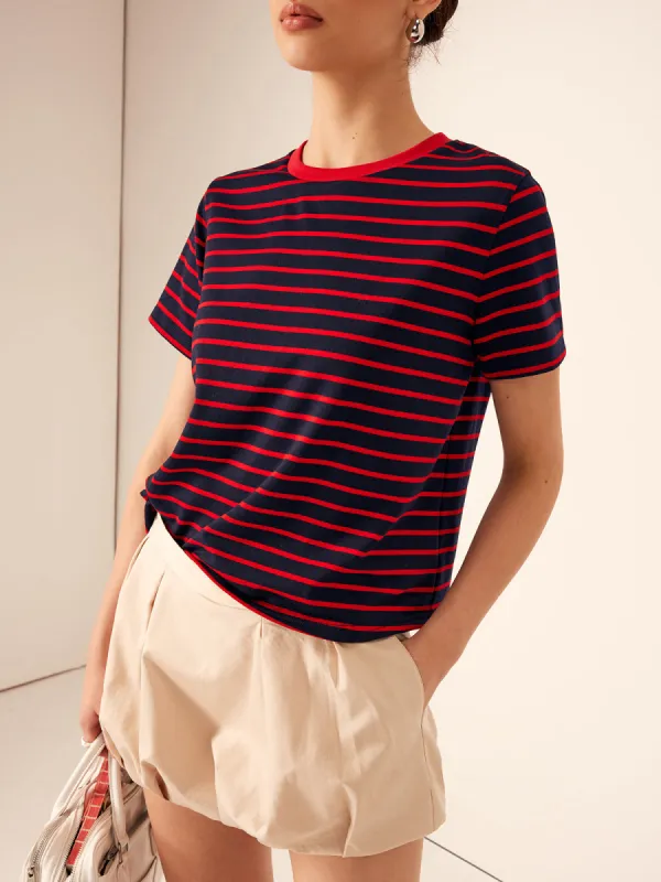 Crew Neck Striped Jersey T-Shirt sold by COMMENSE
