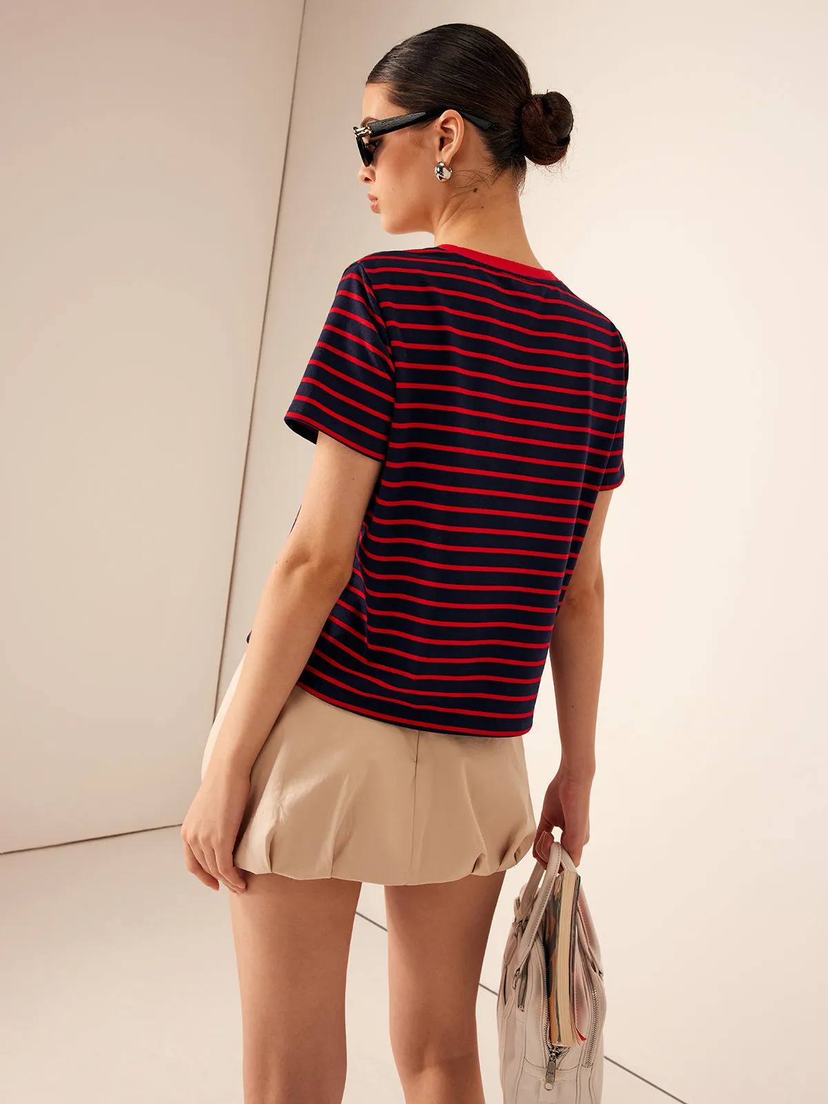 Crew Neck Striped Jersey T-Shirt sold by COMMENSE product image thumbnail 5