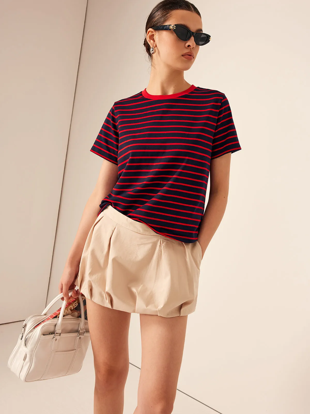 Crew Neck Striped Jersey T-Shirt sold by COMMENSE product image thumbnail 2