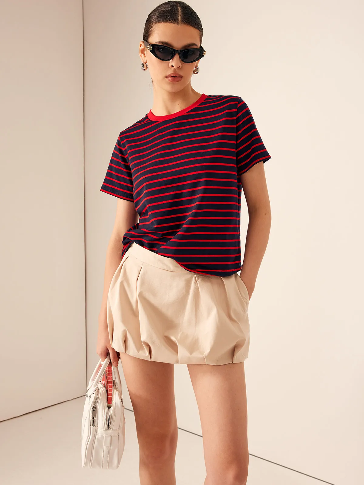 Crew Neck Striped Jersey T-Shirt sold by COMMENSE product image thumbnail 3