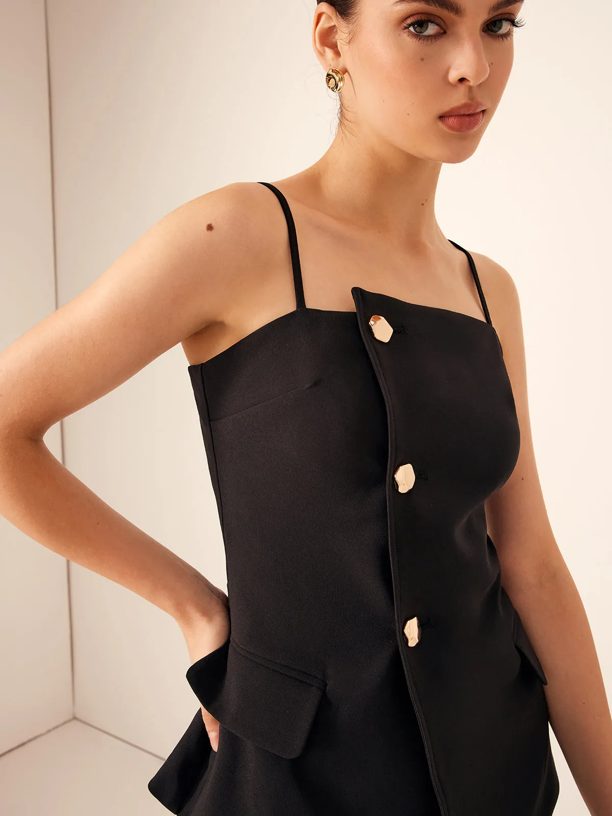 Button Adjustable-Strap Wrap Cami Top sold by COMMENSE product image thumbnail 4