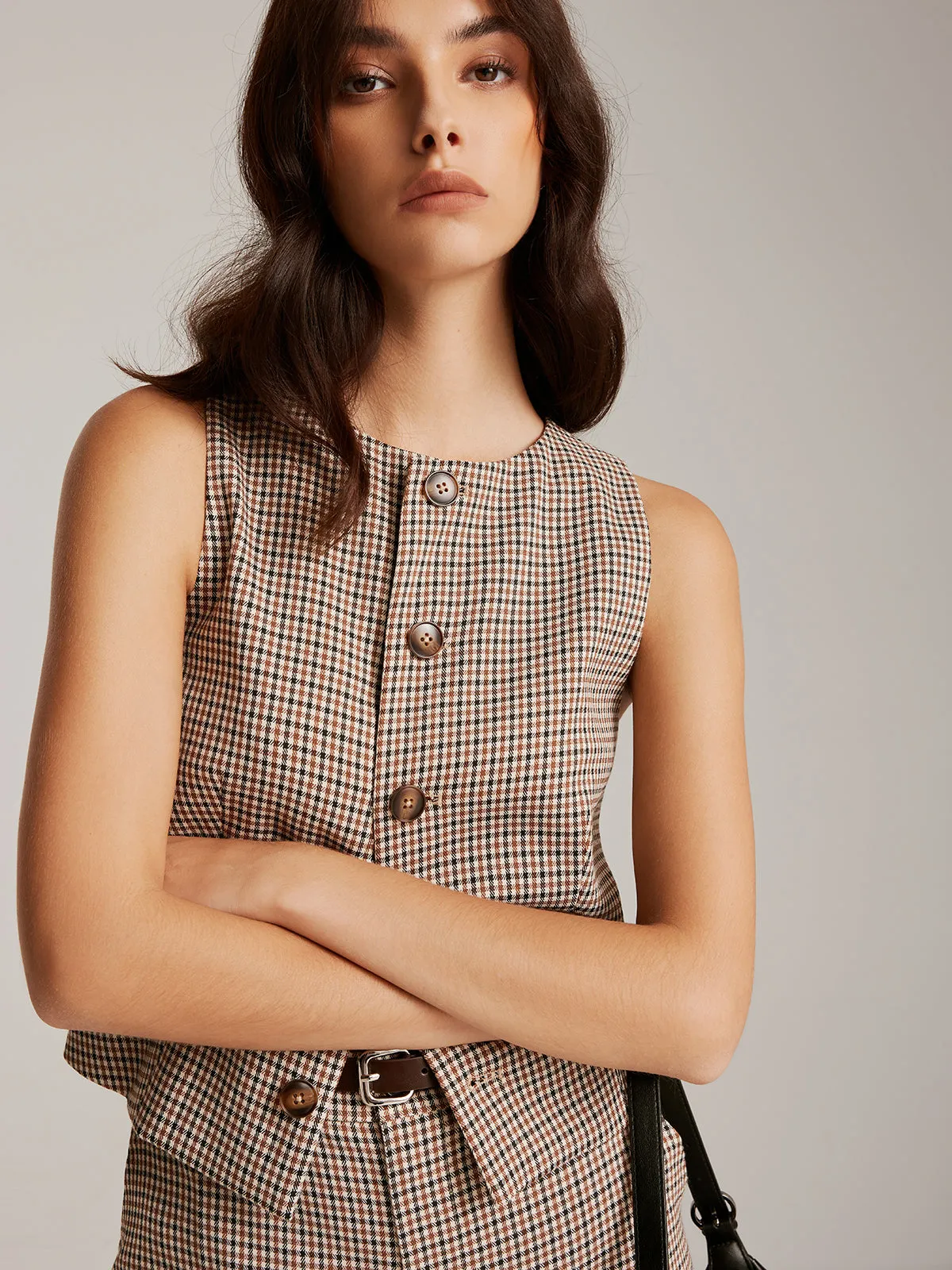 Elegant Plaid Button Vest sold by COMMENSE product image thumbnail 3