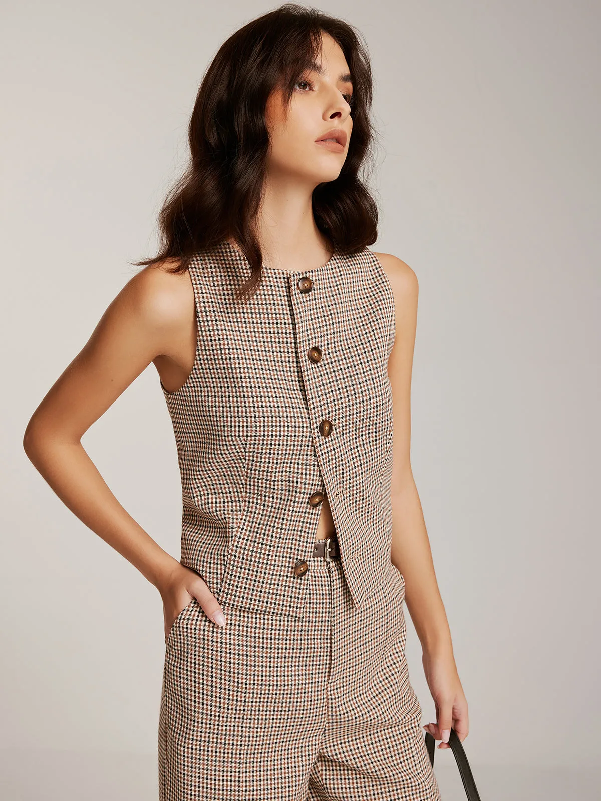 Elegant Plaid Button Vest sold by COMMENSE product image thumbnail 4