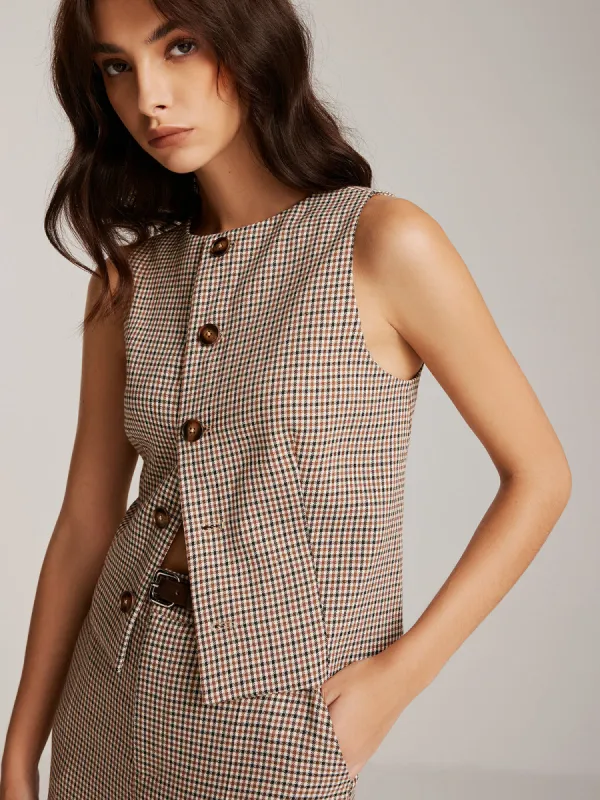 Elegant Plaid Button Vest sold by COMMENSE