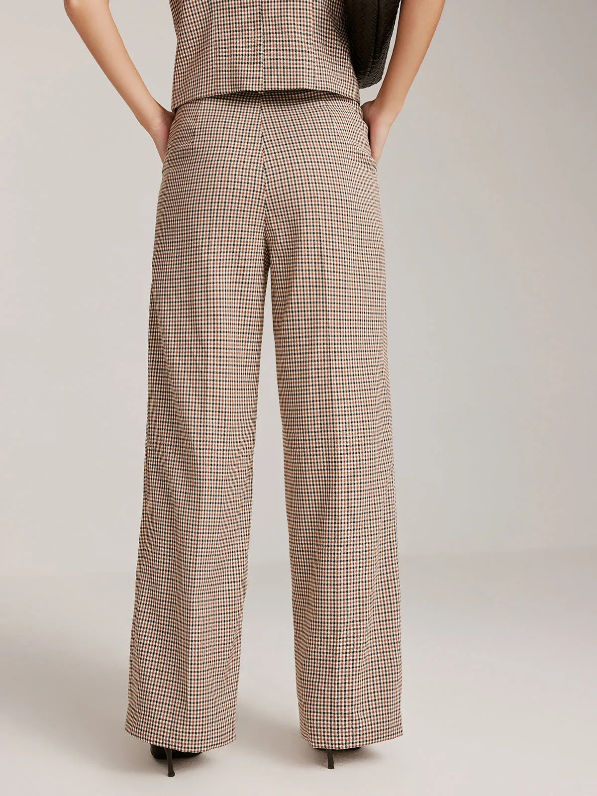 High-Waist Plaid Belted Pants sold by COMMENSE product image thumbnail 5