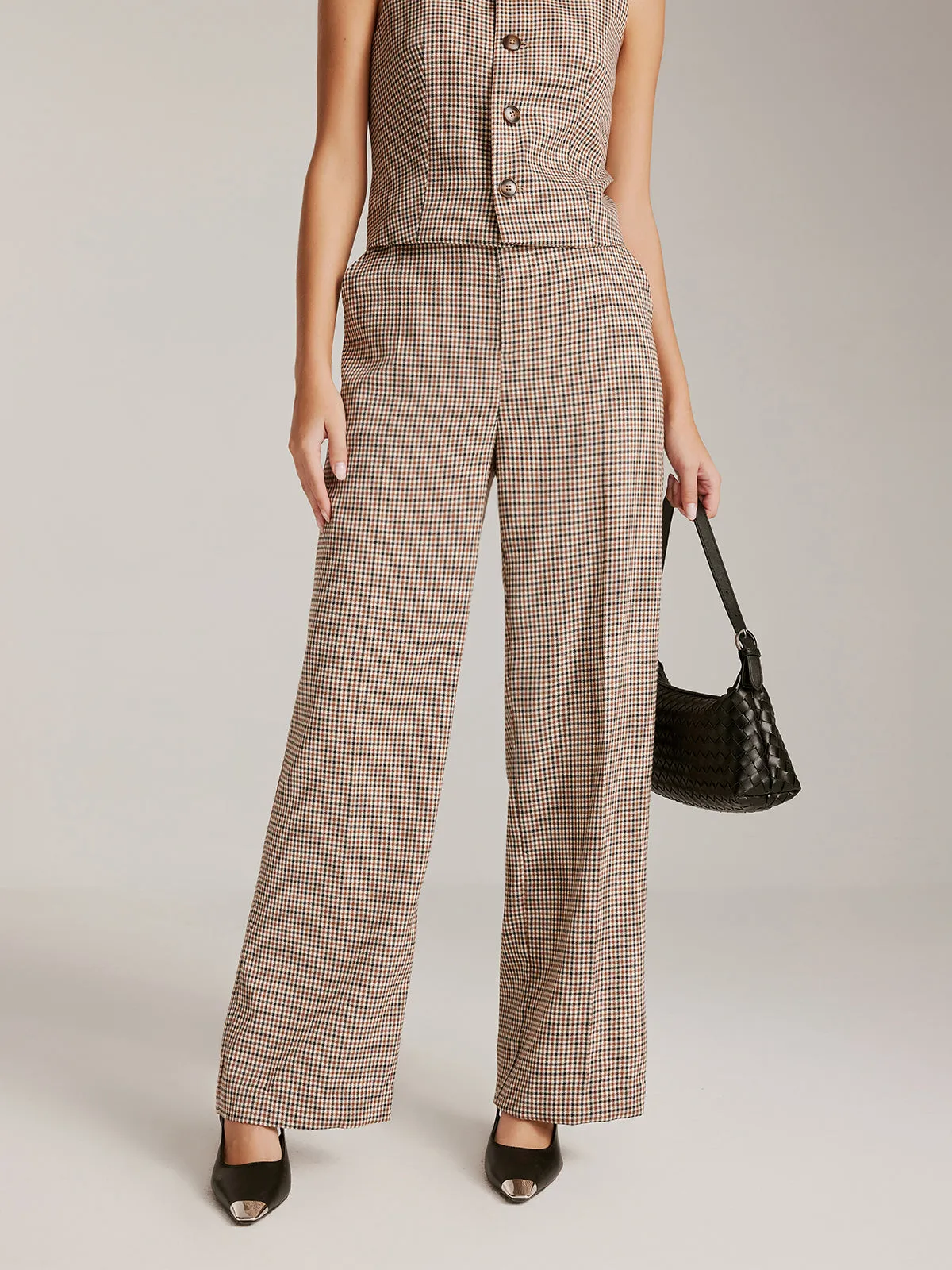 High-Waist Plaid Belted Pants sold by COMMENSE product image thumbnail 3